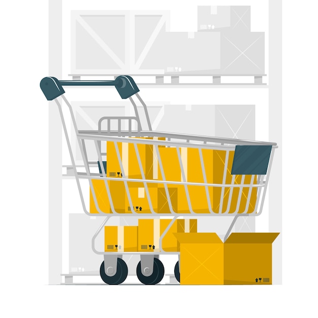 Carro de compras con ilustración del concepto de cajas
