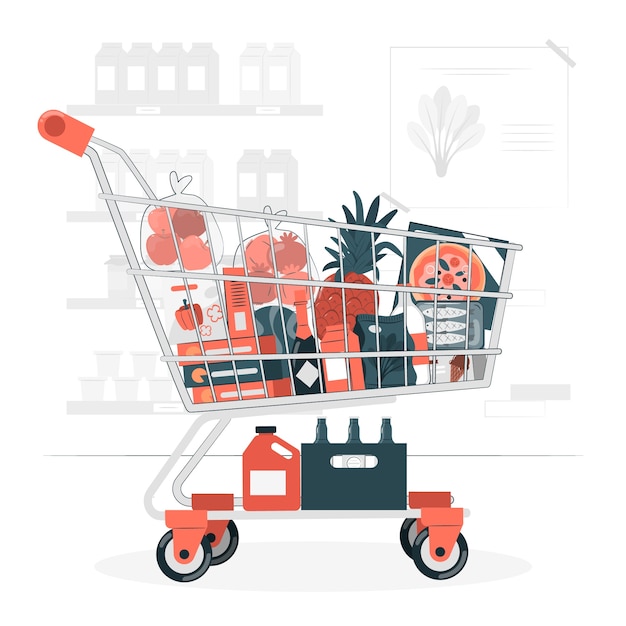 Carro de compras con ilustración del concepto de cajas