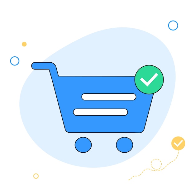 Carro de compras con marca de verificación Ícono de pago inalámbrico Bolsa de compras Signo de pago seguro Éxito en el nivel de pago en línea Compras en línea Vector