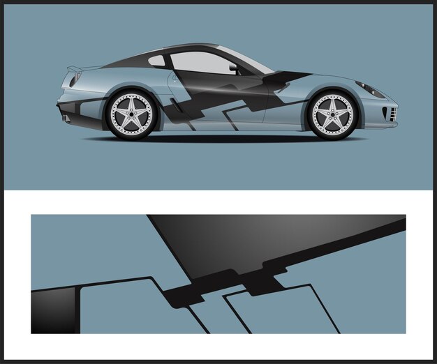 Un carro con un diseño en blanco y negro que dice "carro" en el lateral.