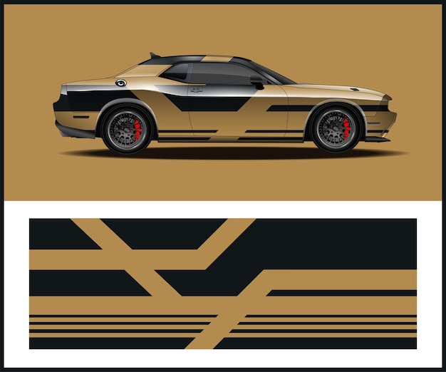 Un carro con un diseño dorado y negro que dice ford mustang.