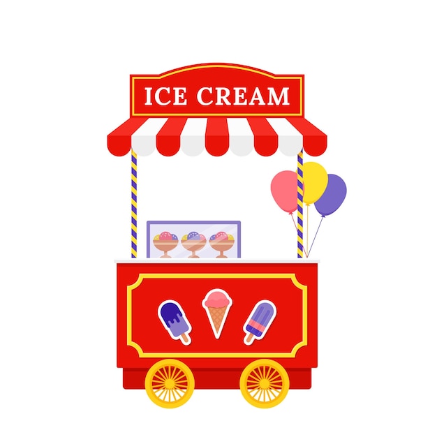 Carro de helado Ilustración vectorial Carro del parque de atracciones Diseño plano