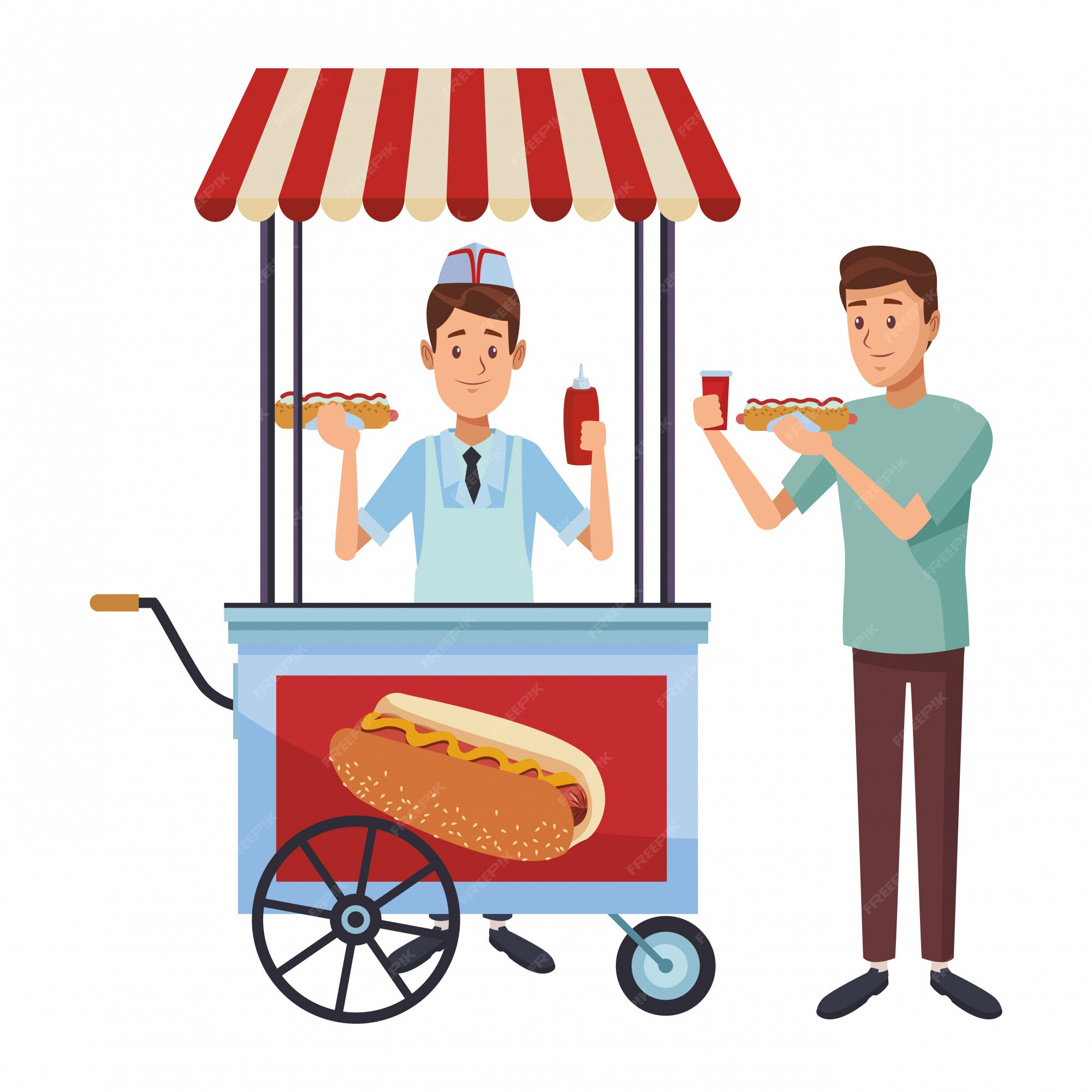 Carro de hot dog de dibujos animados | Vector Premium