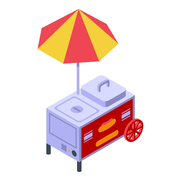 Carro con icono de comida caliente Isométrico de carro con icono de vector de comida caliente para diseño web aislado sobre fondo blanco