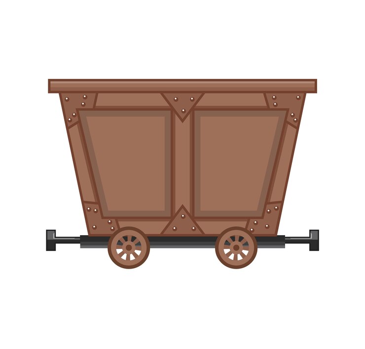 Vector carro de madera vacío de la mina. carro de mina de dibujos animados. ilustración de diseño vectorial aislado sobre fondo blanco.