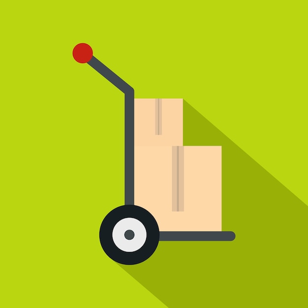 Carro de mano con icono de dos cajas de cartón. Ilustración plana de carro de mano con dos cajas de cartón icono de vector para web aislado sobre fondo lima
