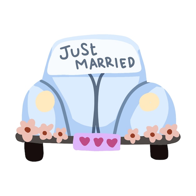 Carro recién casado con flores Ilustración de la celebración de la boda