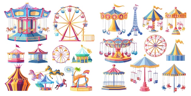 Carrusel de carnaval y atracción para adultos en el parque de atracciones del festival