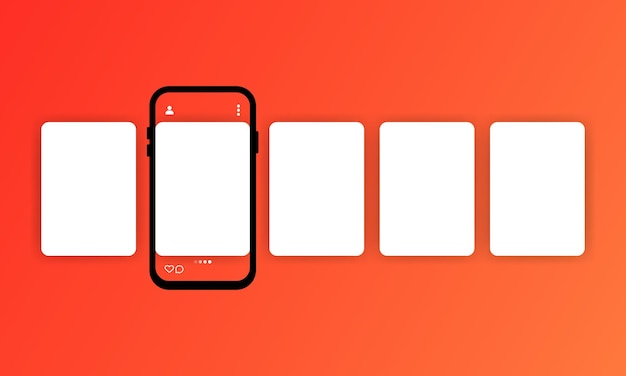 Carrusel de redes sociales con teléfono inteligente o teléfono inteligente con publicación de carrusel de interfaz en la red social
