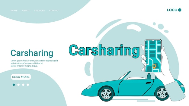 Carsharing servicio de intercambio de autos en línea selección de autos usando la aplicación una ilustración en el estilo