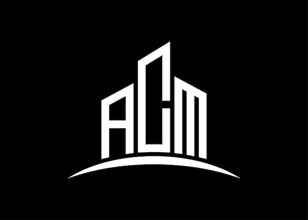 Carta ACM edificio vector monograma plantilla de diseño de logotipo Edificio Forma logotipo ACM