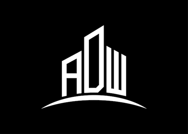 Carta ADW edificio vector monograma plantilla de diseño de logotipo Edificio Forma logotipo ADW