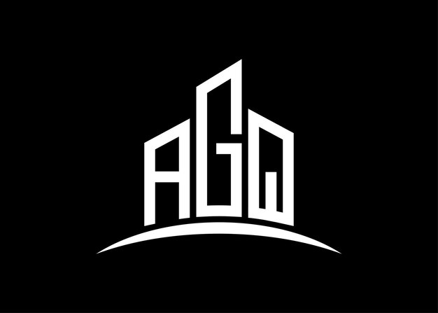 Carta AGQ edificio vector monograma plantilla de diseño de logotipo Edificio Forma logotipo AGQ