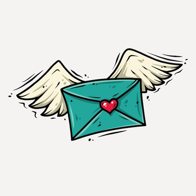 Carta con alas y corazón.