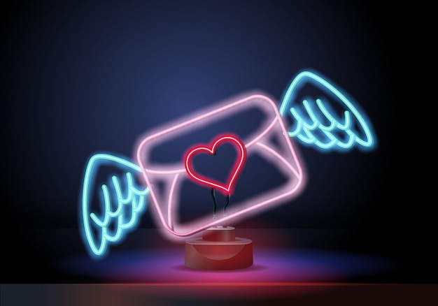 Carta de amor de neón resplandor día de san valentín un mensaje para sus seres queridos con una ilustración de vector de sello de corazón ...