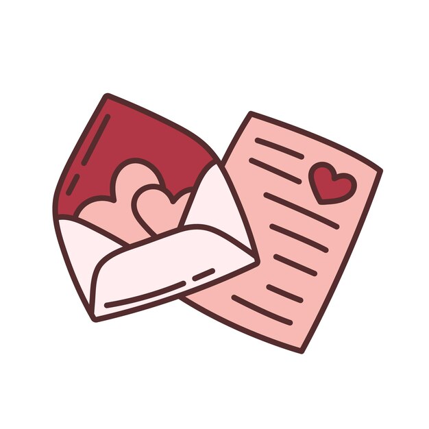 Carta de amor para un ser querido Icono de garabatos Kawaii para el Día de San Valentín