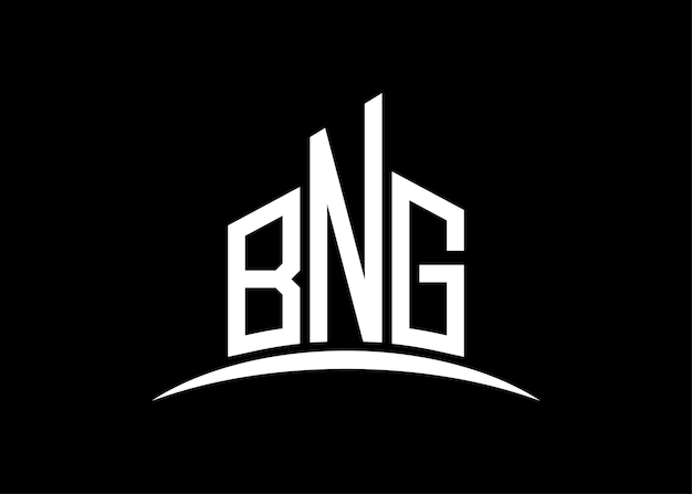 Carta BNG edificio vector monograma plantilla de diseño de logotipo Edificio Forma logotipo BNG