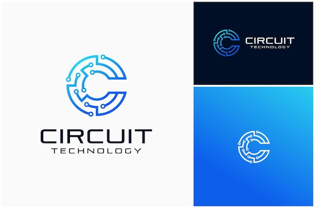 Carta C Circuito inicial Tecnología digital Chip electrónico Diseño de logotipo vectorial moderno Ilustración