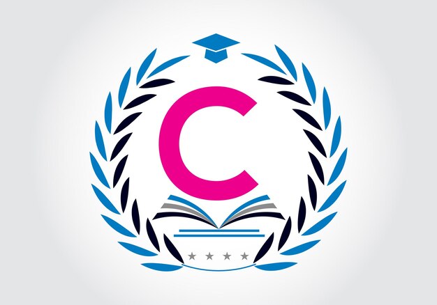 Carta C Con Educación Logotipo Libro Concepto Formación Carrera Señal Universidad Academia Logotipo de graduación
