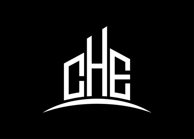 Carta CHE edificio vector monograma plantilla de diseño de logotipo Edificio Forma logotipo CHE