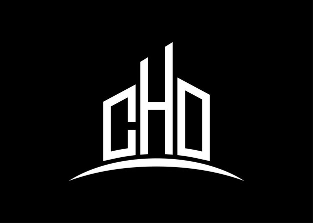 Carta CHO edificio vector monograma plantilla de diseño de logotipo Edificio Forma logotipo CHO