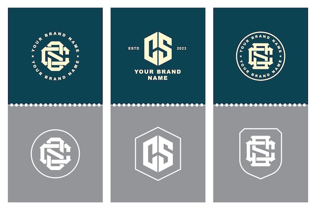 Carta de colección de monogramas CS o SC con enclavamiento, estilo moderno, diseño de placa para marca, ropa