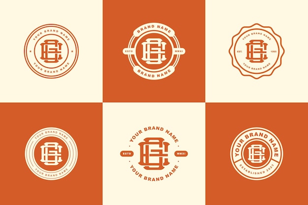 Carta de colección de monogramas EG o GE con diseño de insignia de estilo interlock para ropa de marca
