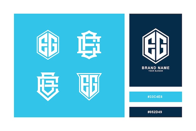Carta de colección de monogramas EG o GE con estilo moderno entrelazado bueno para ropa de marca