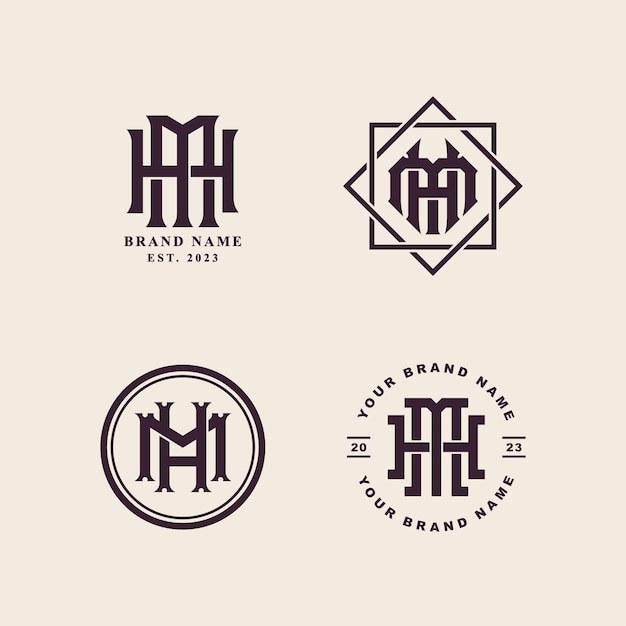 Vector carta de colección de monogramas hm o mh con estilo de enclavamiento para ropa de marca ropa de calle