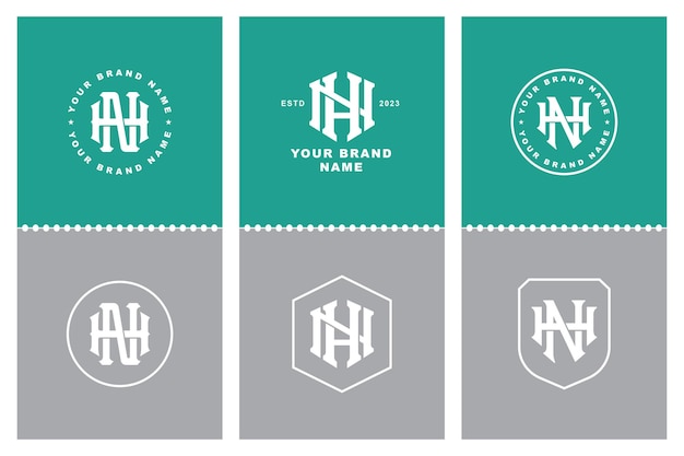 Carta de colección de monogramas HN o NH con diseño de insignia de estilo interlock para ropa de marca