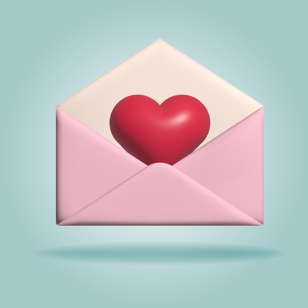 carta de correo vectorial 3d con corazón rojo