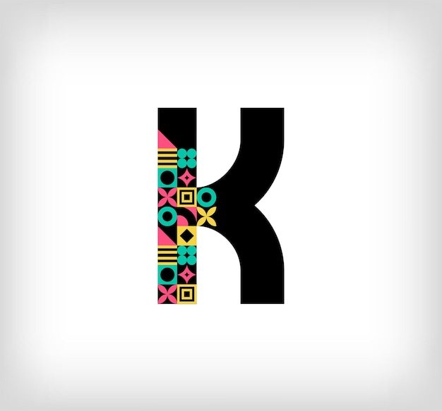 Carta creativa K Logotipo de letras mayúsculas con formas geométricas Educación creativa colorida