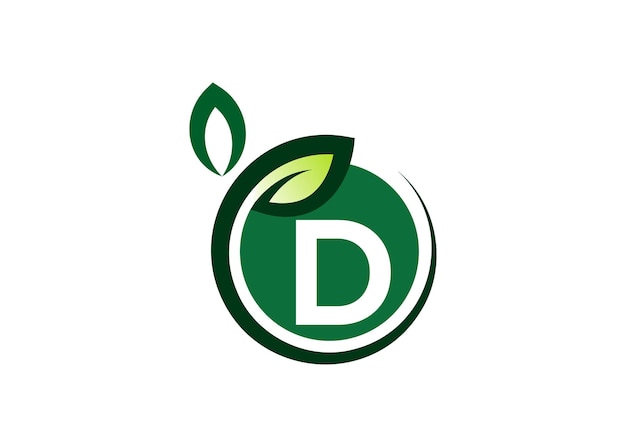 Carta D plantilla de vector de diseño del logotipo de la hoja verde Carta D logotipo del vector de la hoja de crecimiento de la naturaleza