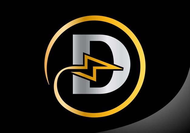 Carta D con relámpago y trueno plantilla vectorial de diseño de logotipo
