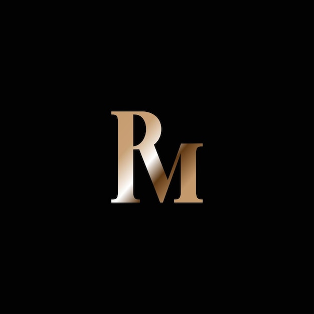 carta de estilo de monograma dorado de lujo inicial RM o PM