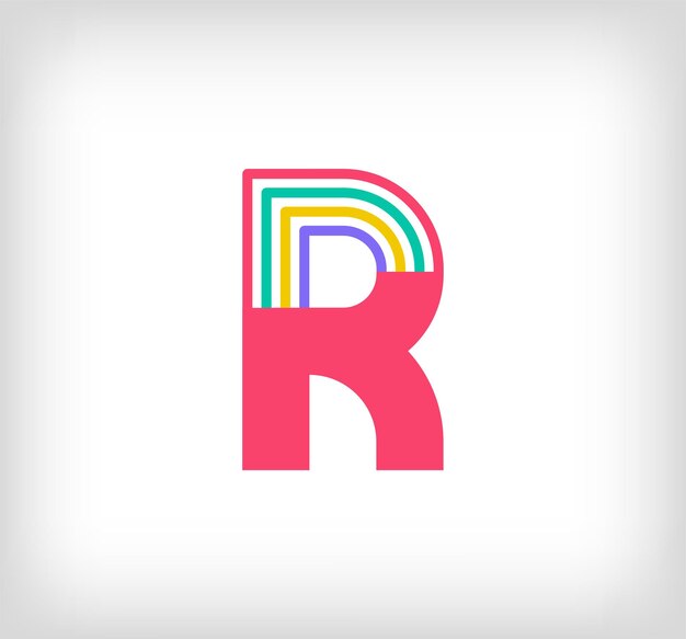Carta étnica creativa R logotipo lineal multicolor líneas de escritura modernas con nuevos colores culturales
