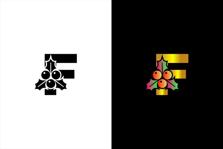 Vector carta f con elemento de tipografía de logotipo de navidad para el diseño de navidad, año nuevo y vacaciones de invierno