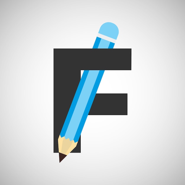 Carta F con plantilla de diseño de logotipo de lápiz Logotipo para identidad de estudiante de educación o corporativa