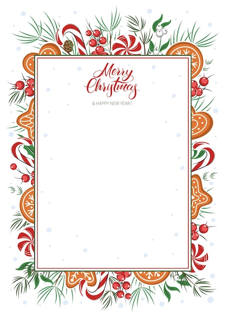 Carta de felicitación en blanco feliz navidad y feliz año nuevo decorada con decoración de invierno