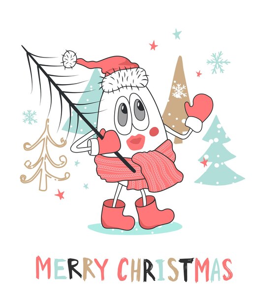 Carta de felicitación de Navidad con el muñeco de nieve Ilustración vectorial