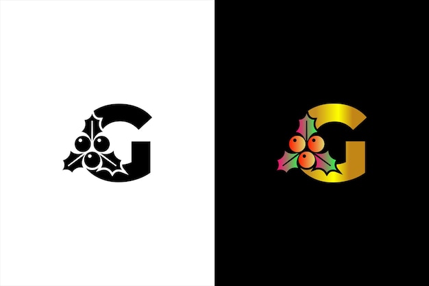 Carta G con el elemento de tipografía del logotipo de Navidad para el diseño de Navidad, año nuevo y vacaciones de invierno