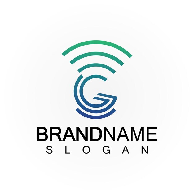 Carta G Señal Conectar Círculo Internet inalámbrico Wifi Templata de diseño de logotipo