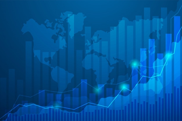 Vector carta del gráfico del palillo de la vela del negocio del comercio de inversión del mercado de valores en fondo azul.