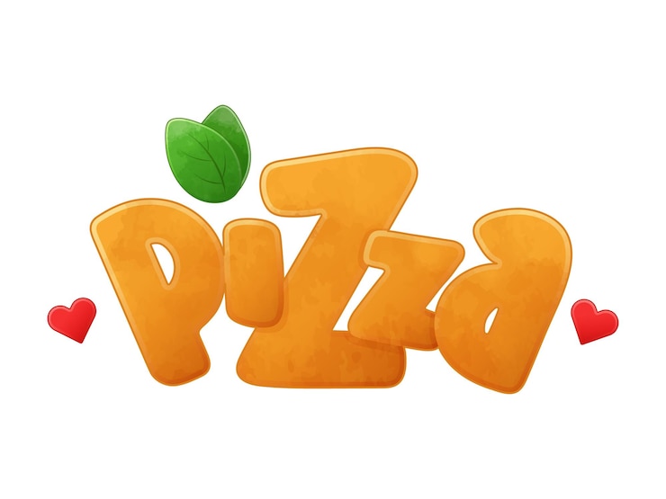Vector una carta hecha de letras naranjas que dicen pizza y un corazón verde