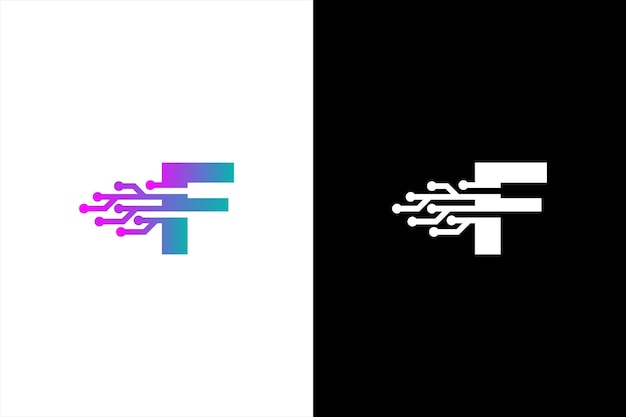 Carta inicial F Logotipo de software Carta F tecnología carta de circuito diseño de logotipo