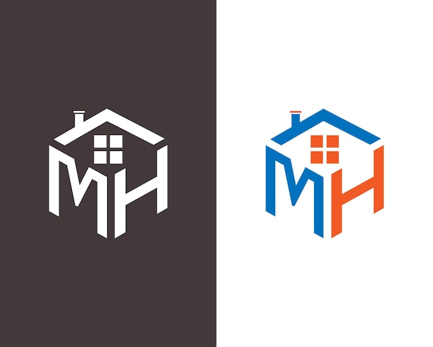 Carta inicial MH diseño de logotipo de vivienda inmobiliaria plantilla vectorial moderna