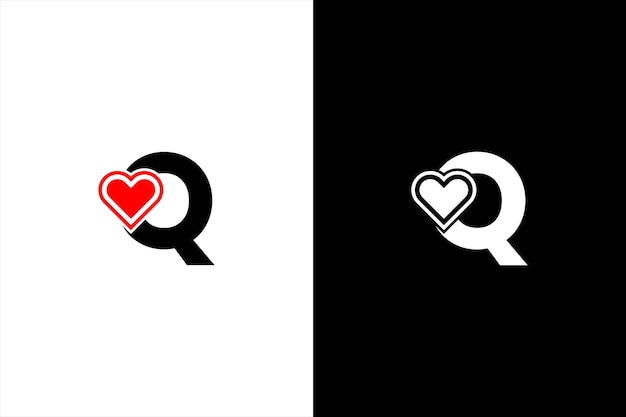 Carta inicial Q Diseño de logotipo Amor Carta Q Logos de San Valentín Vector logotipo moderno Diseños de logotipo Vector