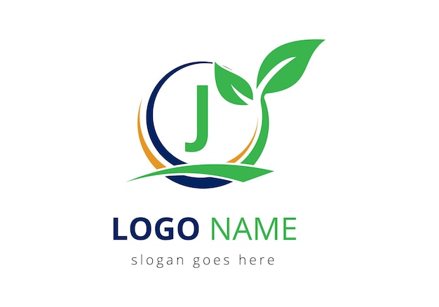 Carta J Logotipo de la agricultura Logotipo de la granja agrícola basado en el alfabeto para la panadería, el pastel de pan y las industrias domésticas