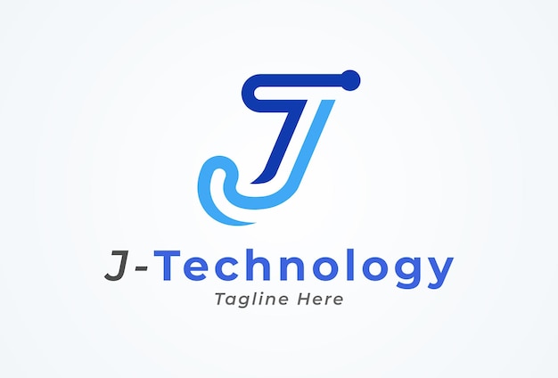 Carta J Tecnología Logo letra J con inspiración de diseño de logotipo de estilo tecnológico Diseño de logotipo vectorial plano