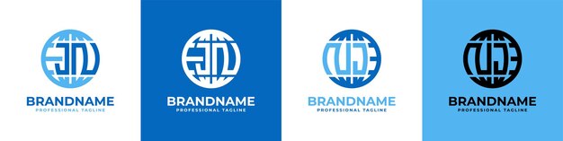 Carta JN y NJ Globe Logo Set adecuado para cualquier negocio con las iniciales JN o NJ